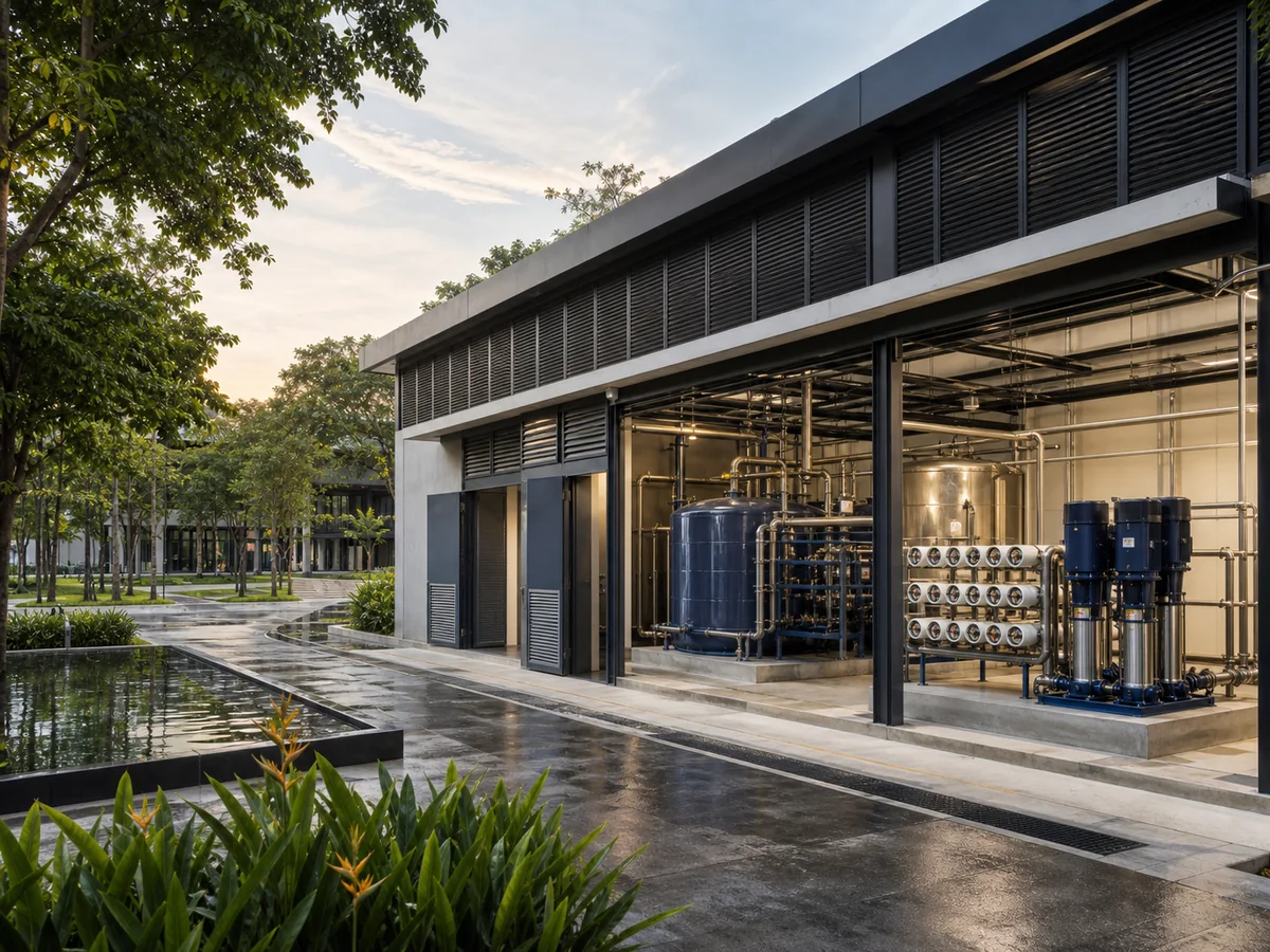 ภาพจำลองระบบน้ำที่ผสานเข้ากับอาคารโรงแรมและ Campus