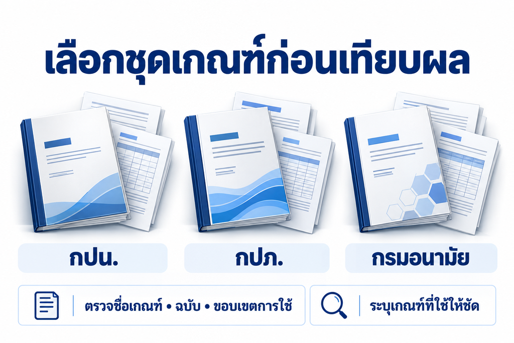 การเปรียบเทียบผลน้ำควรระบุชุดเกณฑ์และฉบับอ้างอิงให้ชัดเจน
