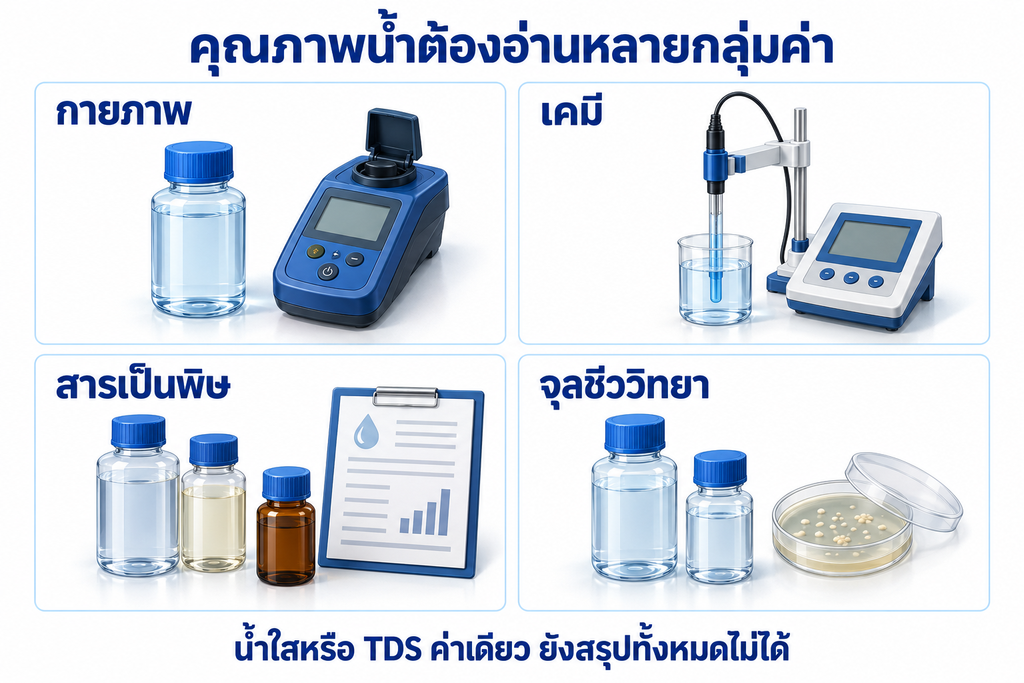 กลุ่มการตรวจคุณภาพน้ำ ใช้ผลตรวจหลายพารามิเตอร์ร่วมกันตามเกณฑ์และวัตถุประสงค์การใช้น้ำ
